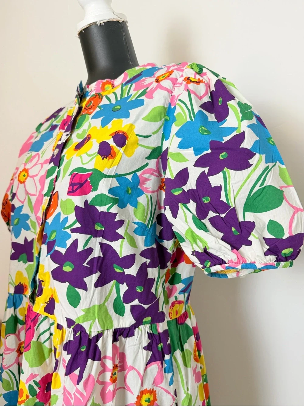 J. Crew Colorful Floral Puff-Sleeve Midi Dress Size 14